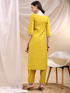 Sequined Embroidered Kurta With Pant & Printed Dupatta, Yellow - Hiral Fashion - Distacart
