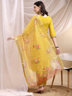Sequined Embroidered Kurta With Pant & Printed Dupatta, Yellow - Hiral Fashion - Distacart