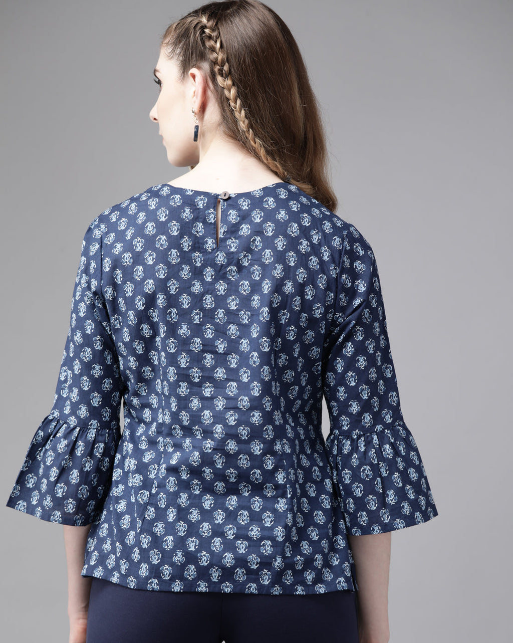 Indo Era Blue Floral Printed Straight Kurti - Distacart