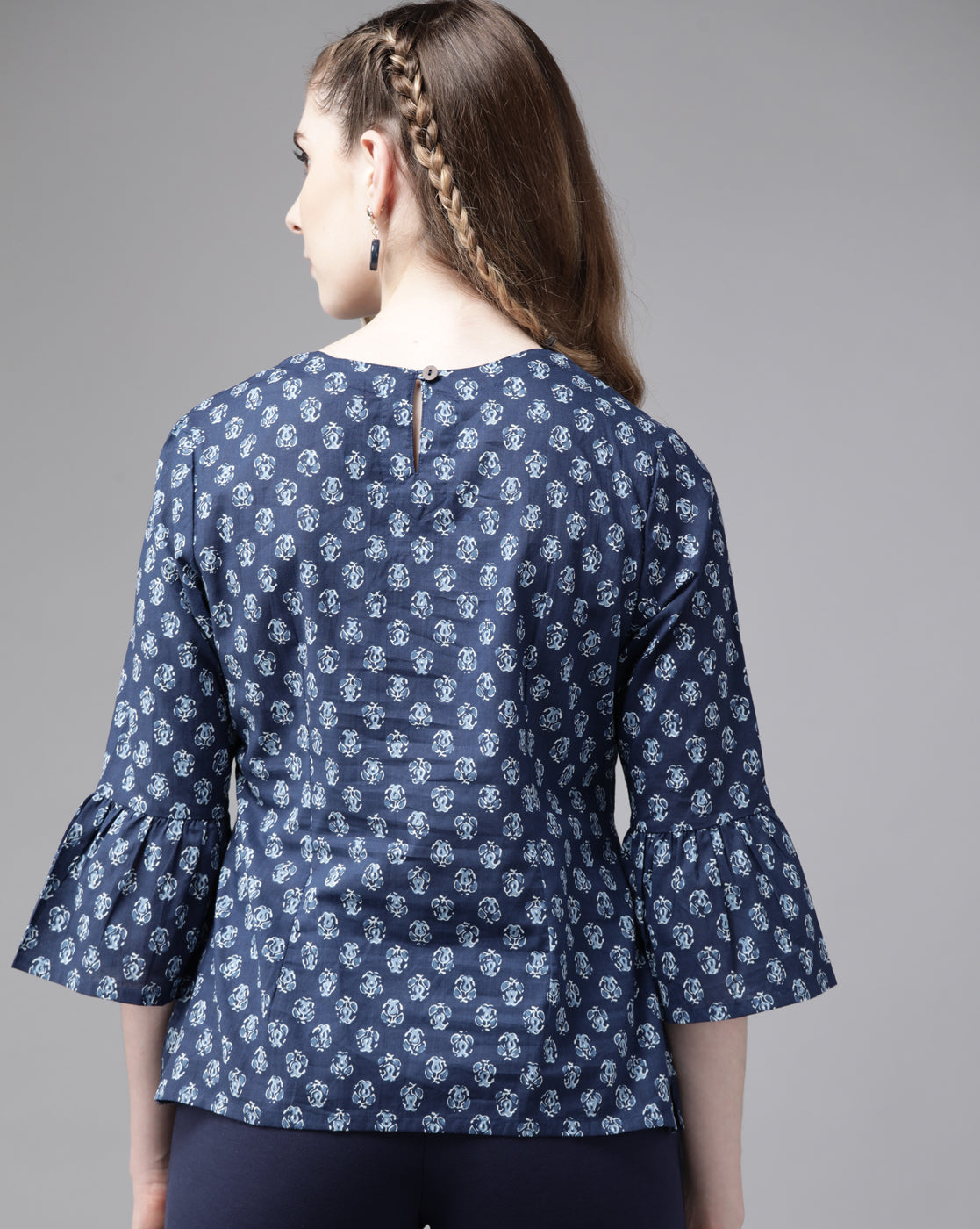 Indo Era Blue Floral Printed Straight Kurti - Distacart