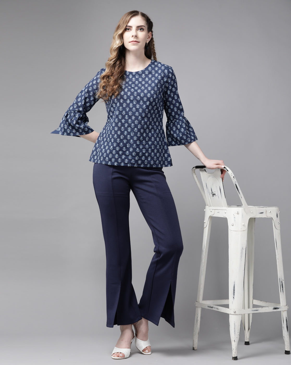 Indo Era Blue Floral Printed Straight Kurti - Distacart
