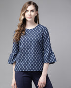 Indo Era Blue Floral Printed Straight Kurti - Distacart