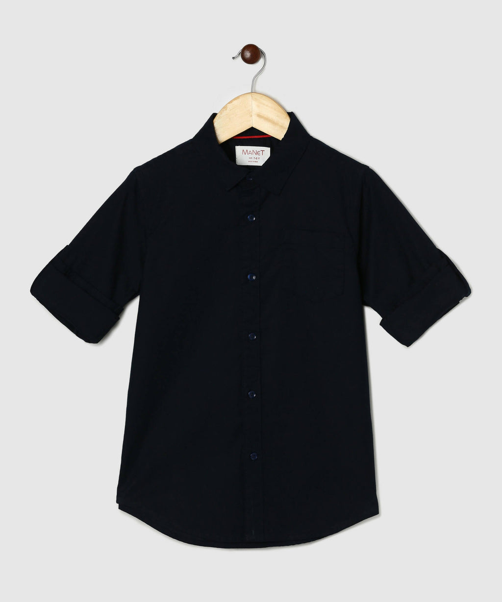 Manet Boys Full Sleeves Solid Shirt - Navy Blue