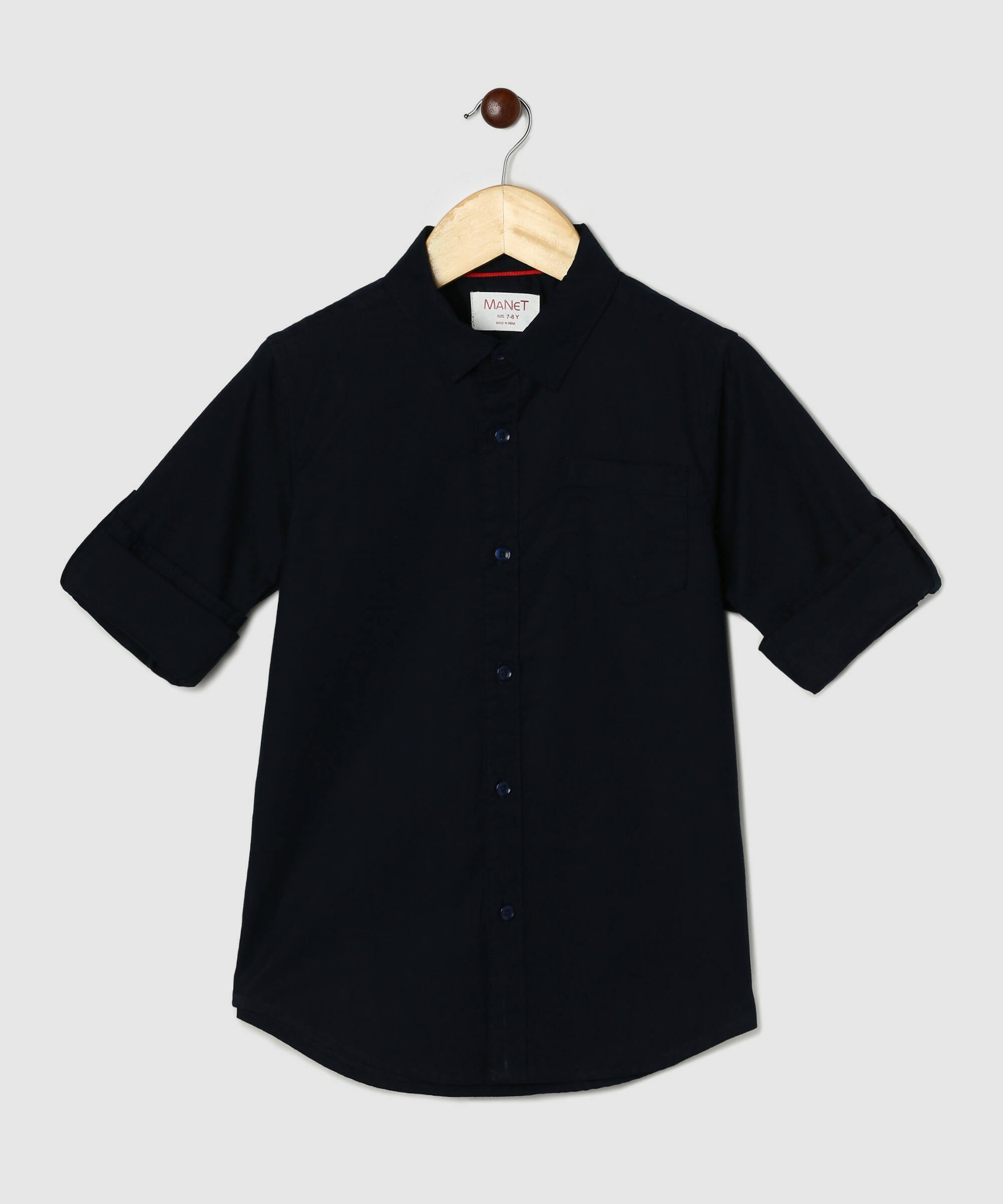 Manet Boys Full Sleeves Solid Shirt - Navy Blue