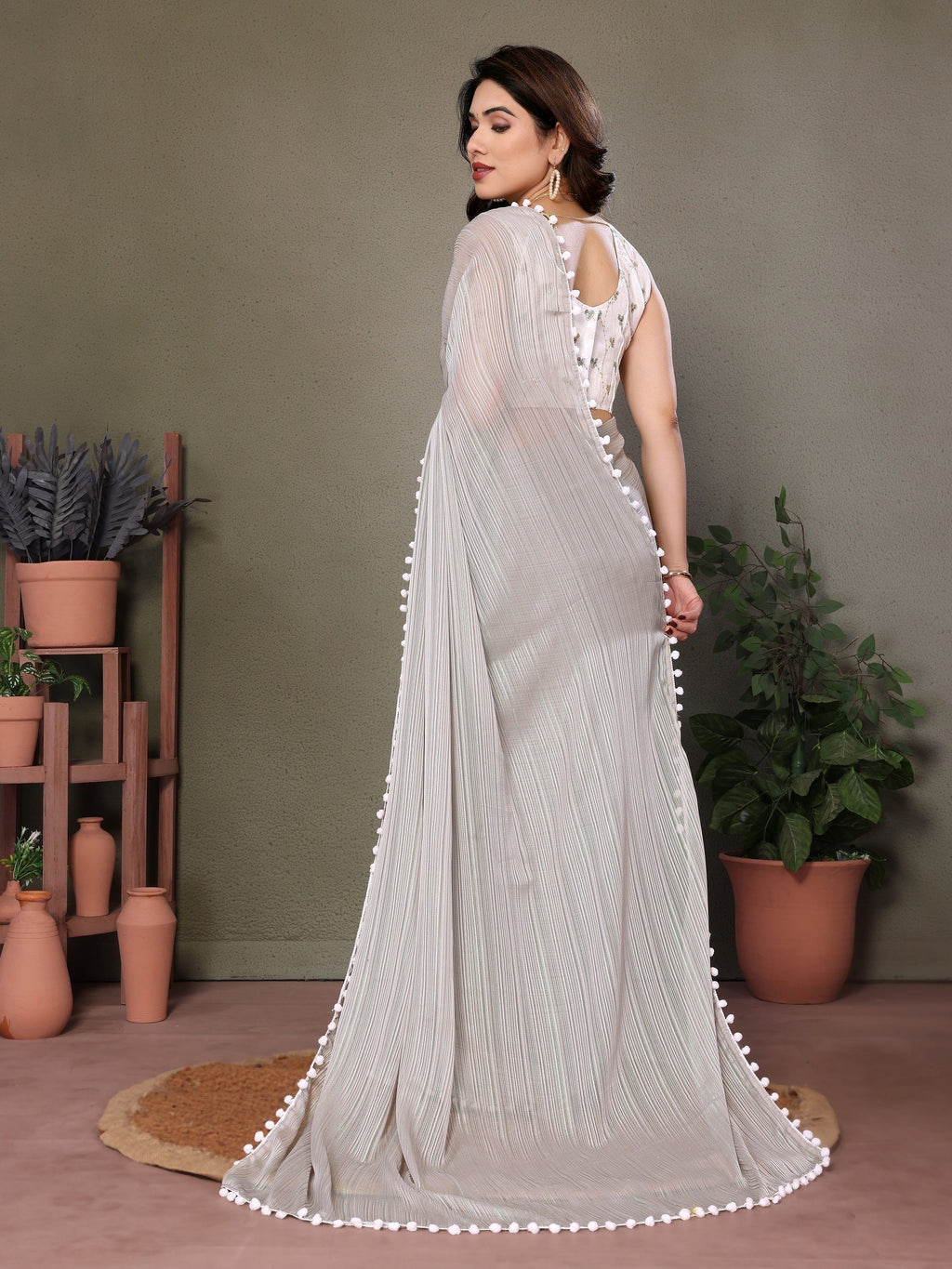 Vedant Vastram Poly Silk Embroidery Work Fancy Saree - Grey