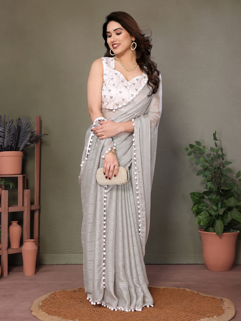 Vedant Vastram Poly Silk Embroidery Work Fancy Saree - Grey
