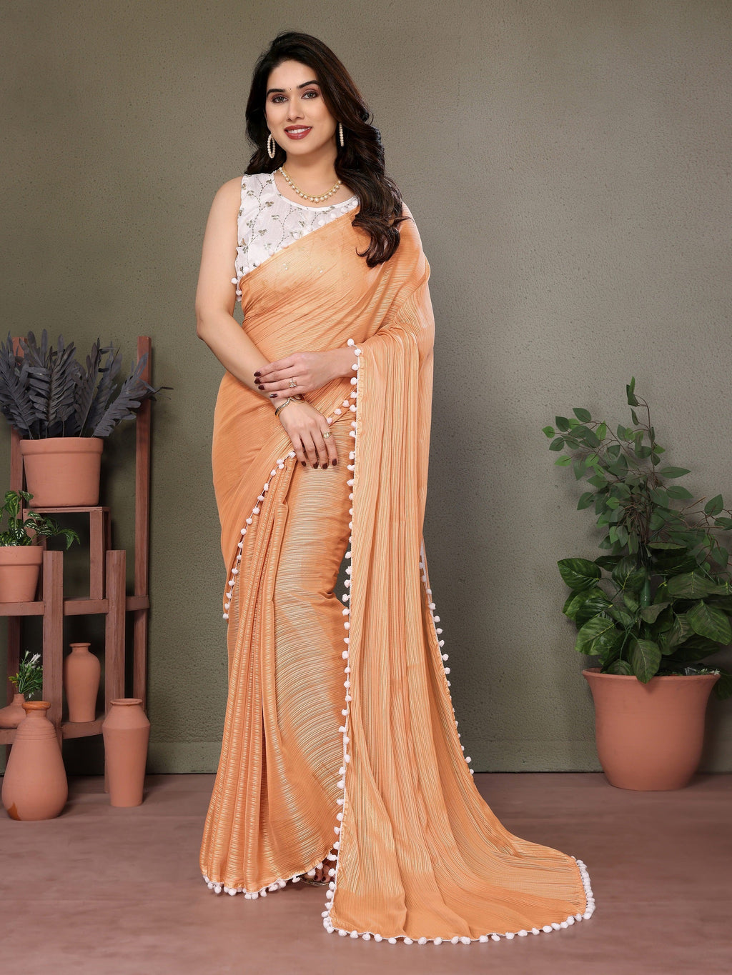 Vedant Vastram Poly Silk Embroidery Work Fancy Saree - Orange