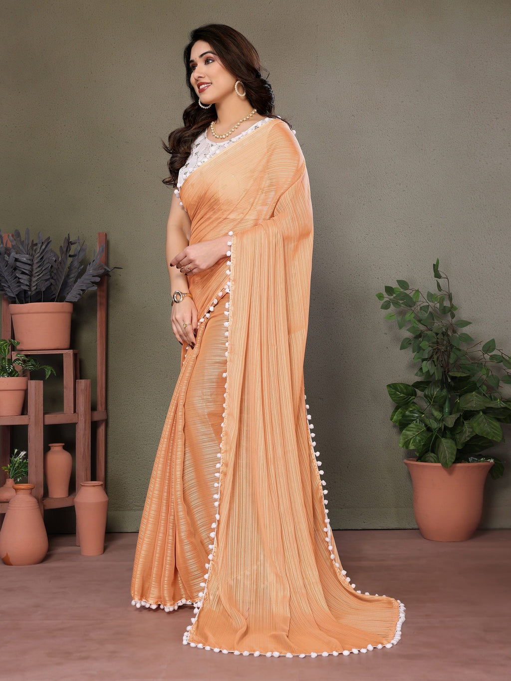 Vedant Vastram Poly Silk Embroidery Work Fancy Saree - Orange