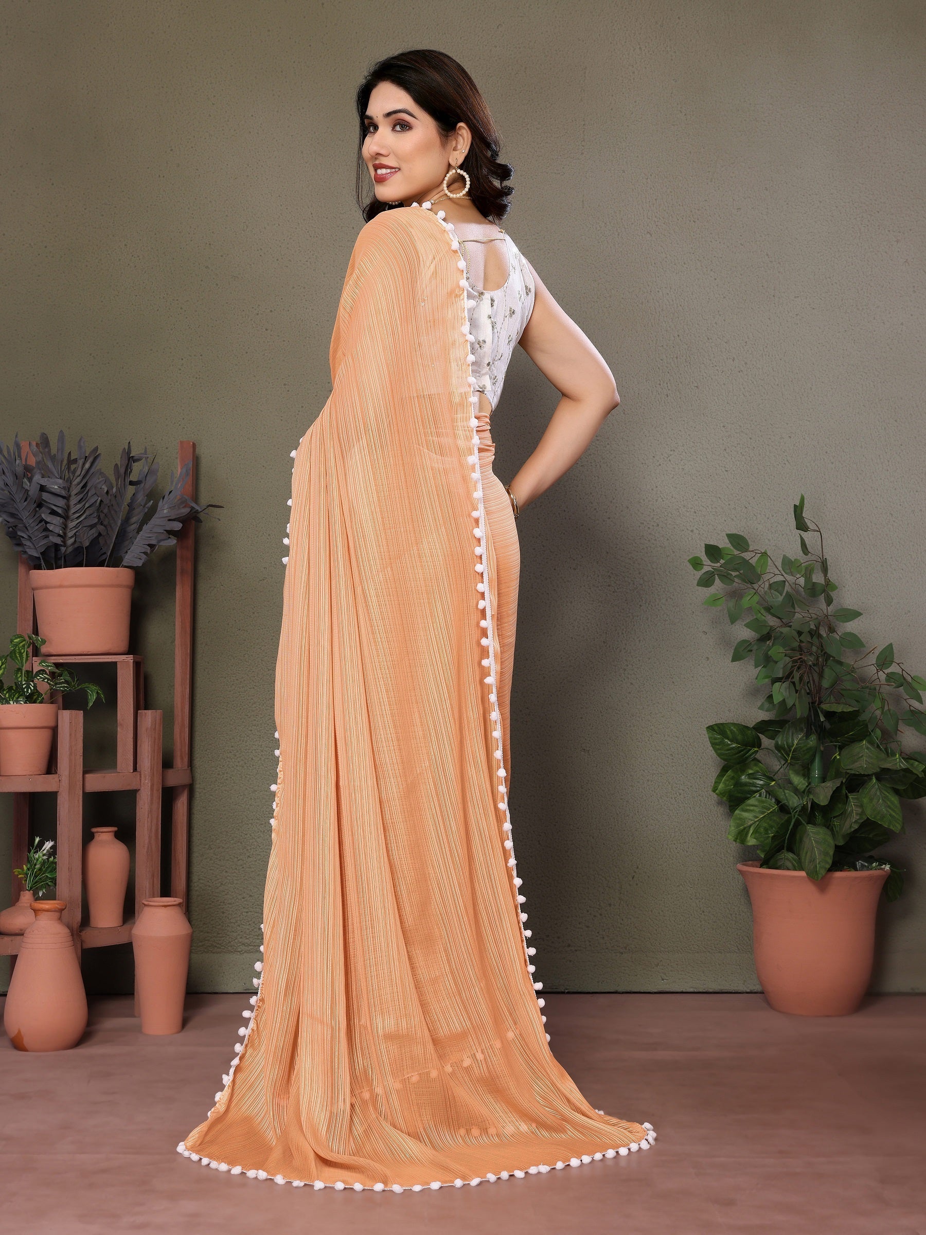 Vedant Vastram Poly Silk Embroidery Work Fancy Saree - Orange