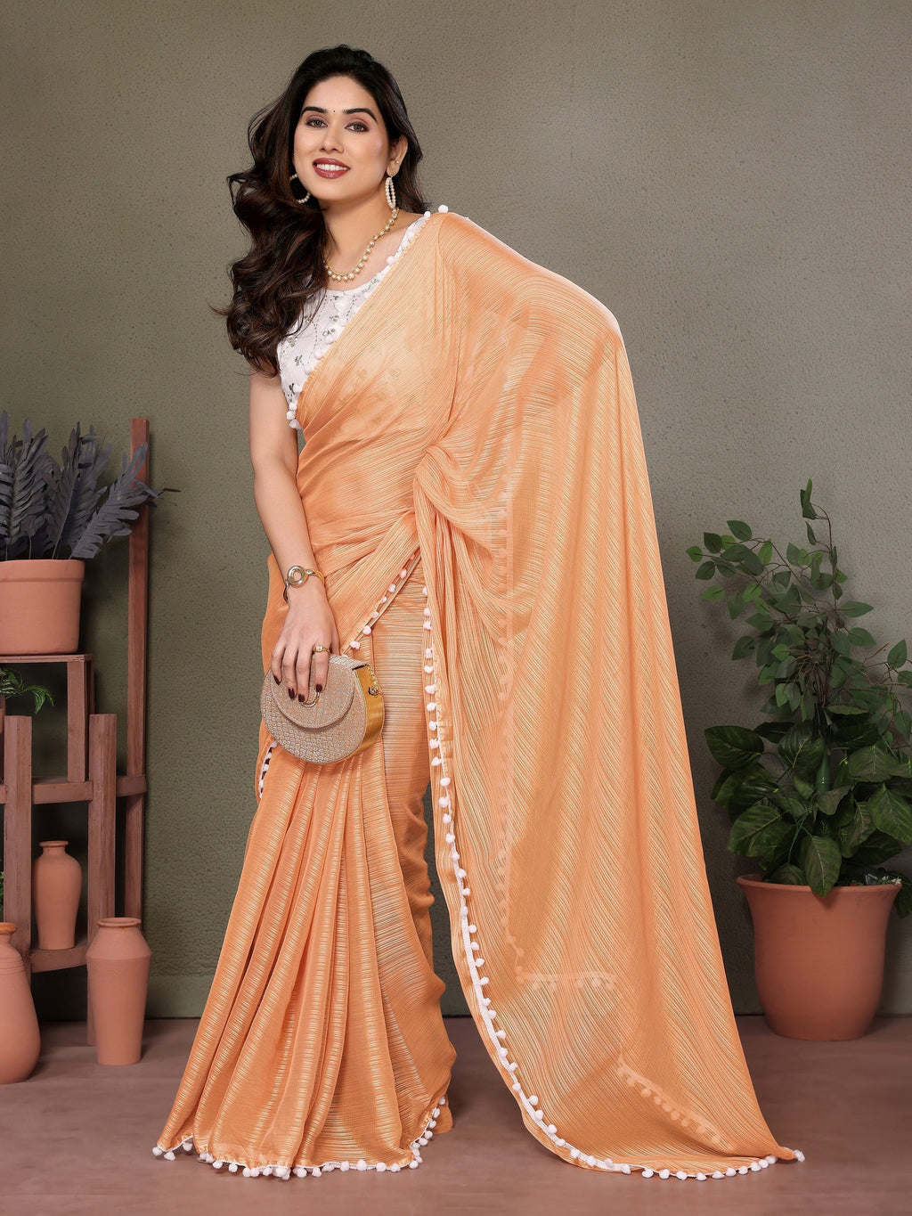 Vedant Vastram Poly Silk Embroidery Work Fancy Saree - Orange