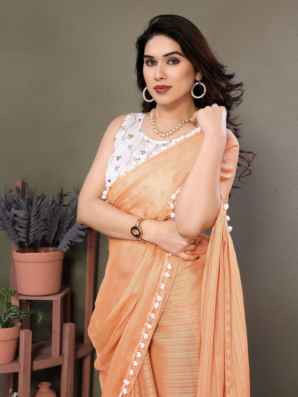 Vedant Vastram Poly Silk Embroidery Work Fancy Saree - Orange