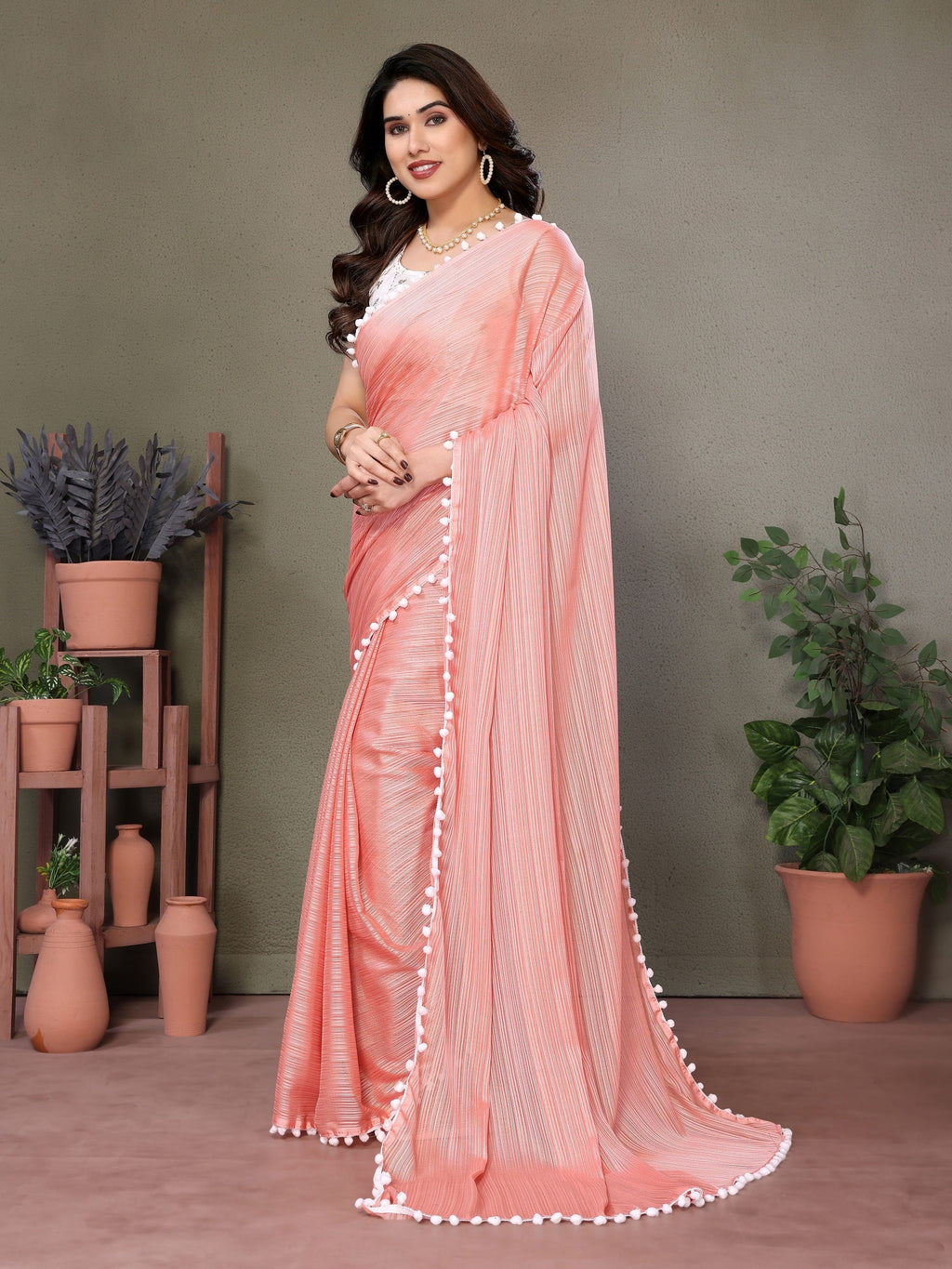 Vedant Vastram Poly Silk Embroidery Work Fancy Saree - Peach
