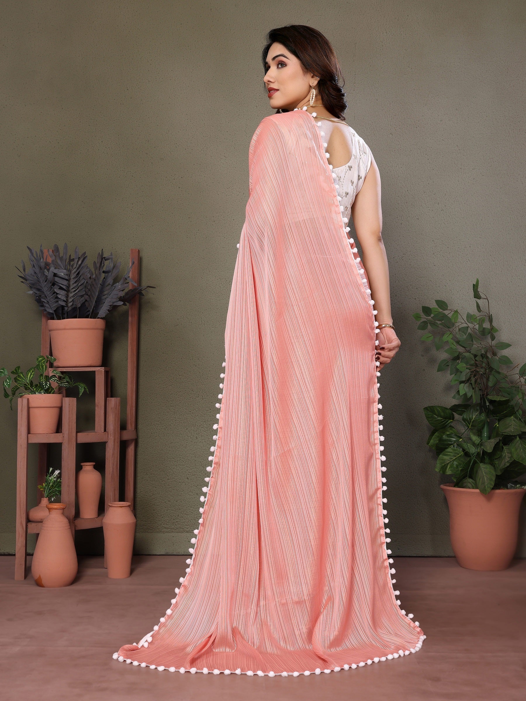 Vedant Vastram Poly Silk Embroidery Work Fancy Saree - Peach