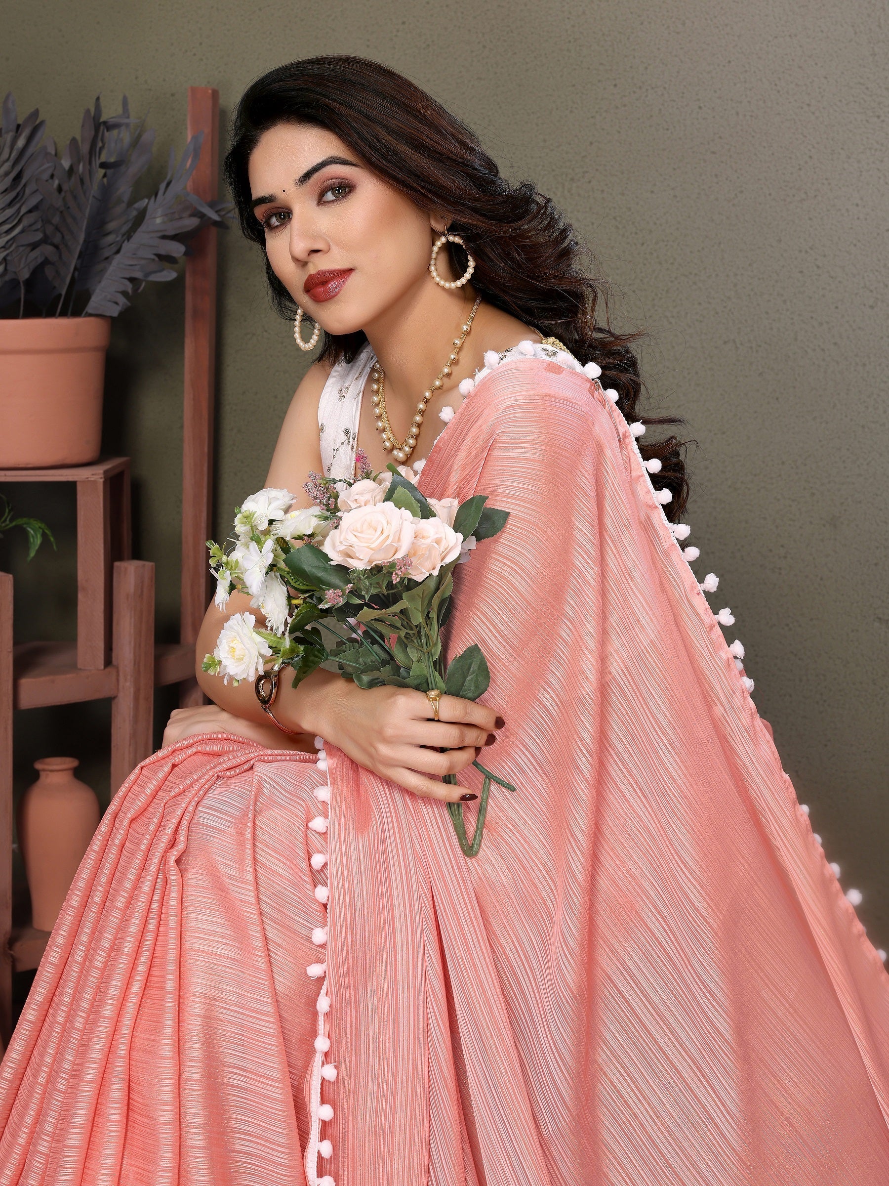 Vedant Vastram Poly Silk Embroidery Work Fancy Saree - Peach