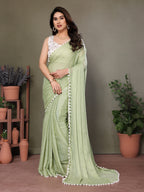 Vedant Vastram Poly Silk Embroidery Work Fancy Saree - Pista