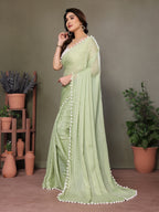Vedant Vastram Poly Silk Embroidery Work Fancy Saree - Pista