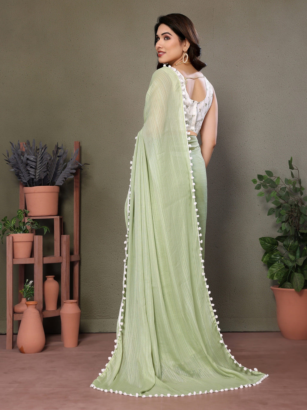 Vedant Vastram Poly Silk Embroidery Work Fancy Saree - Pista