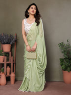 Vedant Vastram Poly Silk Embroidery Work Fancy Saree - Pista