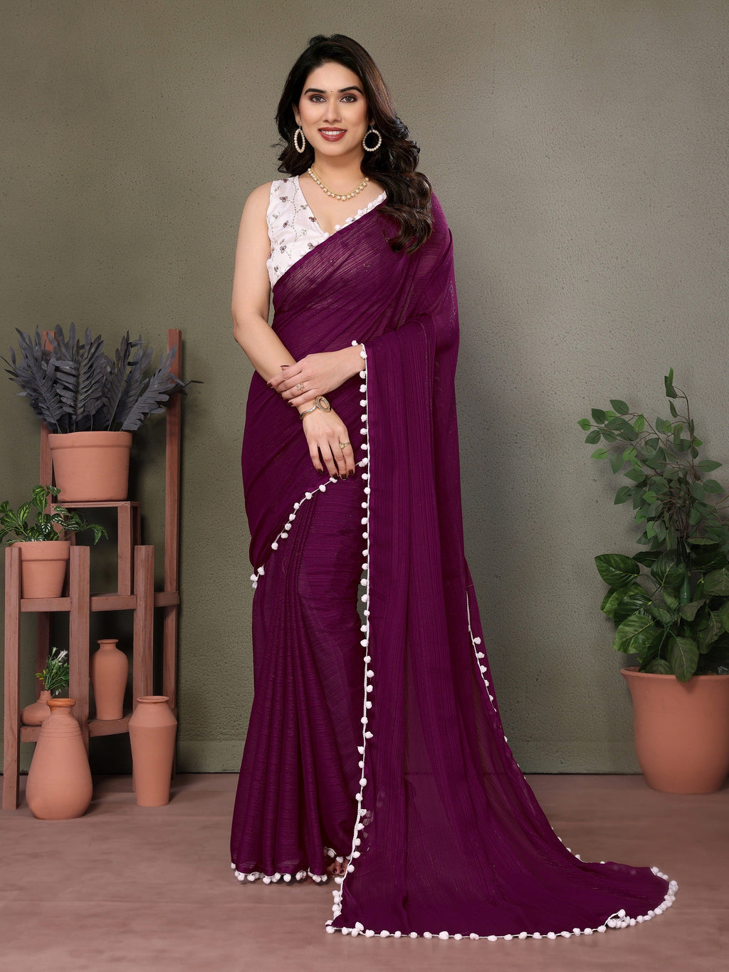 Vedant Vastram Poly Silk Embroidery Work Fancy Saree - Purple