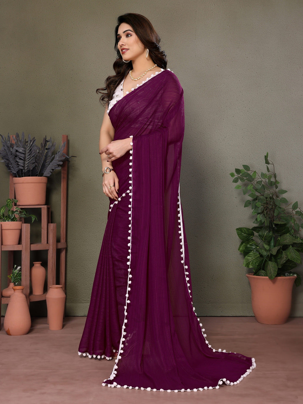 Vedant Vastram Poly Silk Embroidery Work Fancy Saree - Purple
