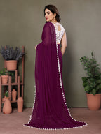 Vedant Vastram Poly Silk Embroidery Work Fancy Saree - Purple
