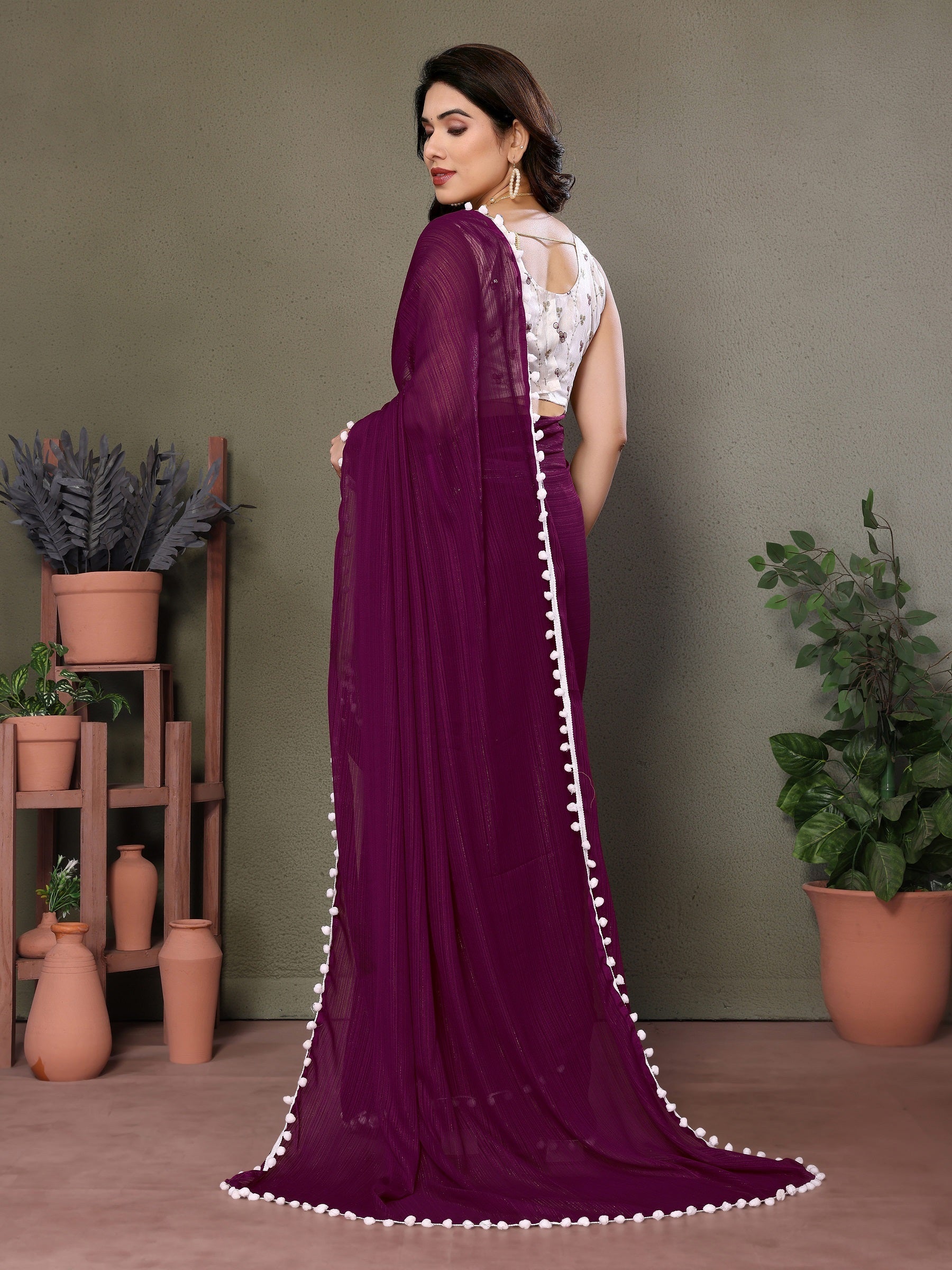 Vedant Vastram Poly Silk Embroidery Work Fancy Saree - Purple