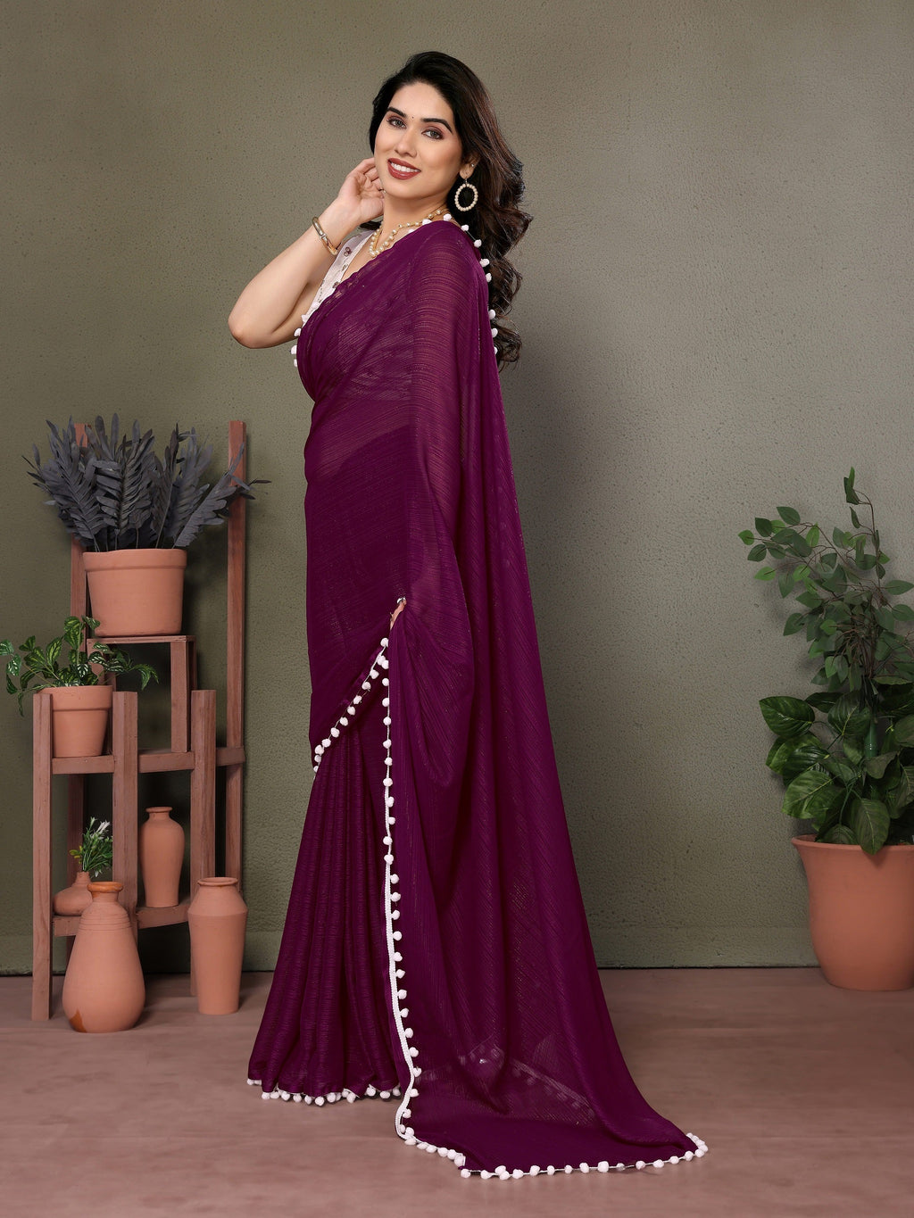 Vedant Vastram Poly Silk Embroidery Work Fancy Saree - Purple