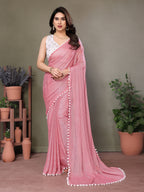 Vedant Vastram Poly Silk Embroidery Work Fancy Saree - Rose