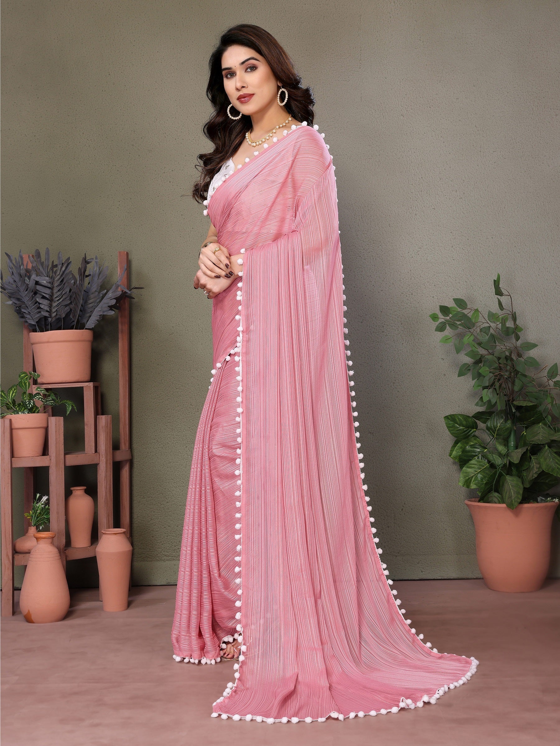 Vedant Vastram Poly Silk Embroidery Work Fancy Saree - Rose