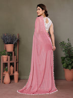 Vedant Vastram Poly Silk Embroidery Work Fancy Saree - Rose