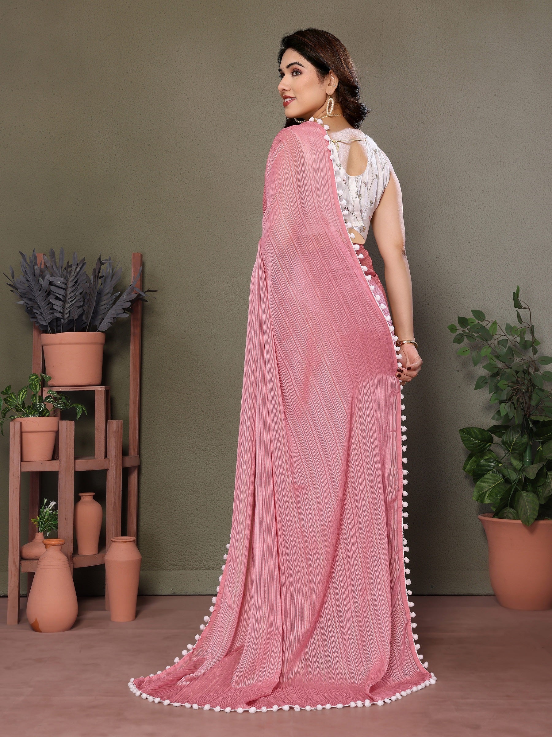 Vedant Vastram Poly Silk Embroidery Work Fancy Saree - Rose