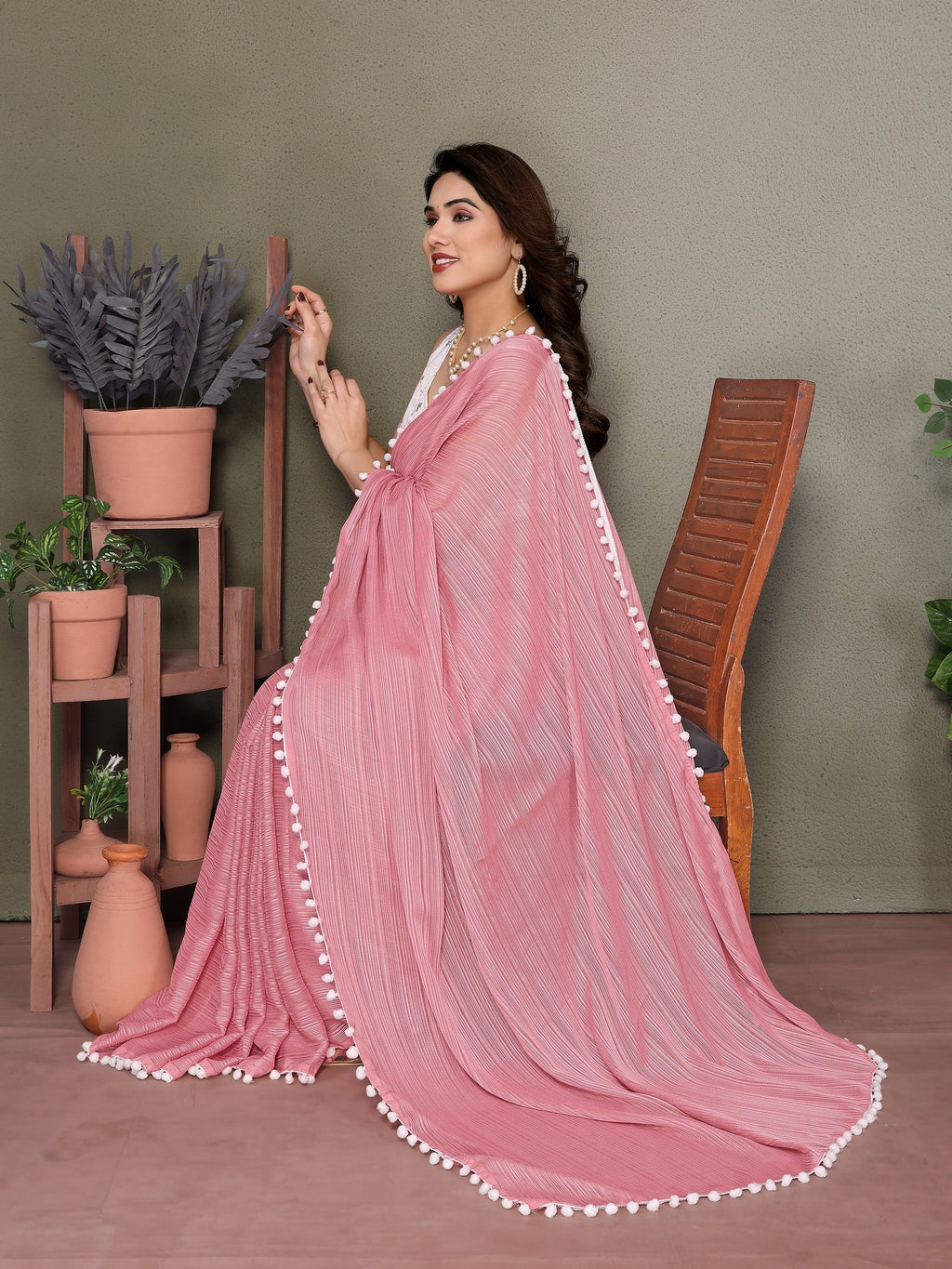 Vedant Vastram Poly Silk Embroidery Work Fancy Saree - Rose