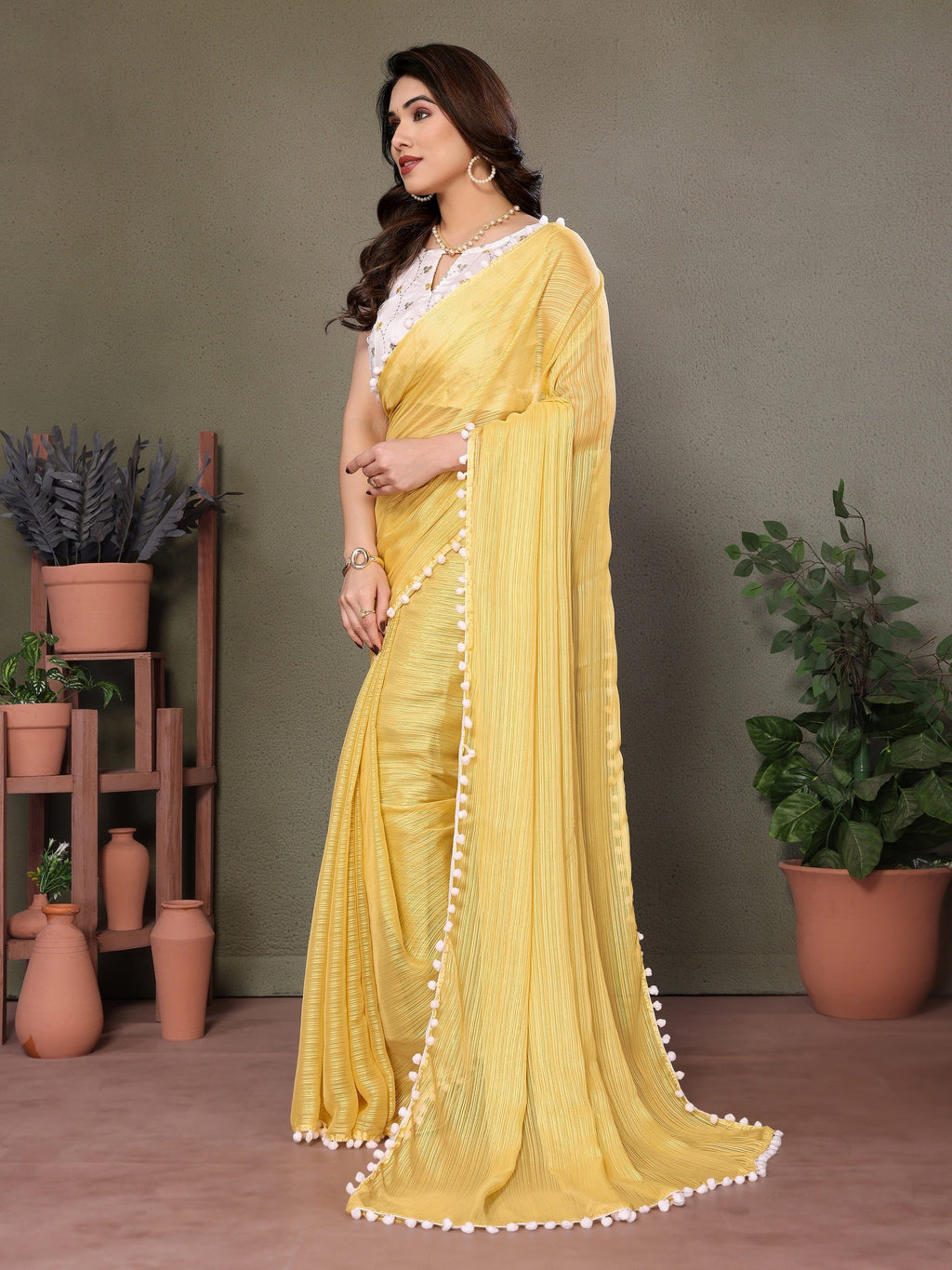 Vedant Vastram Poly Silk Embroidery Work Fancy Saree - Yellow