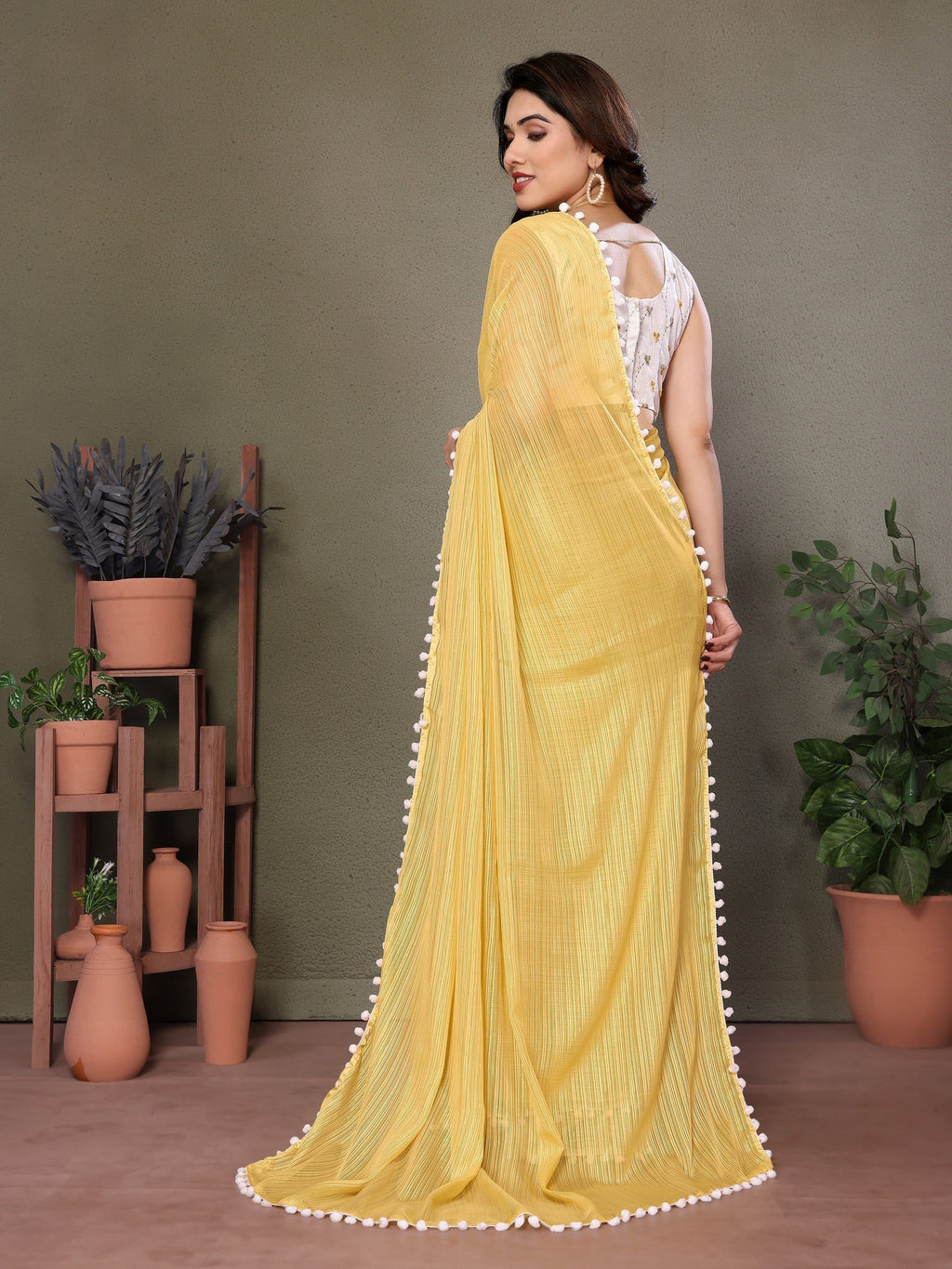 Vedant Vastram Poly Silk Embroidery Work Fancy Saree - Yellow