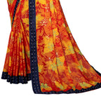 Vamika Multi Color Designer Chiffon Brasso Saree With Mirror Work Lace