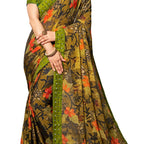 Vamika Multi Color Designer Chiffon Brasso Saree With Mirror Work Lace