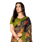Vamika Multi Color Designer Chiffon Brasso Saree With Mirror Work Lace