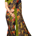 Vamika Multi Color Designer Chiffon Brasso Saree With Mirror Work Lace