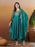 The52 Rama Women's Beautiful Vichitra Silk Fabric Embroidered Work Flared Anarkali Pant and Dupatta Set - Distacart