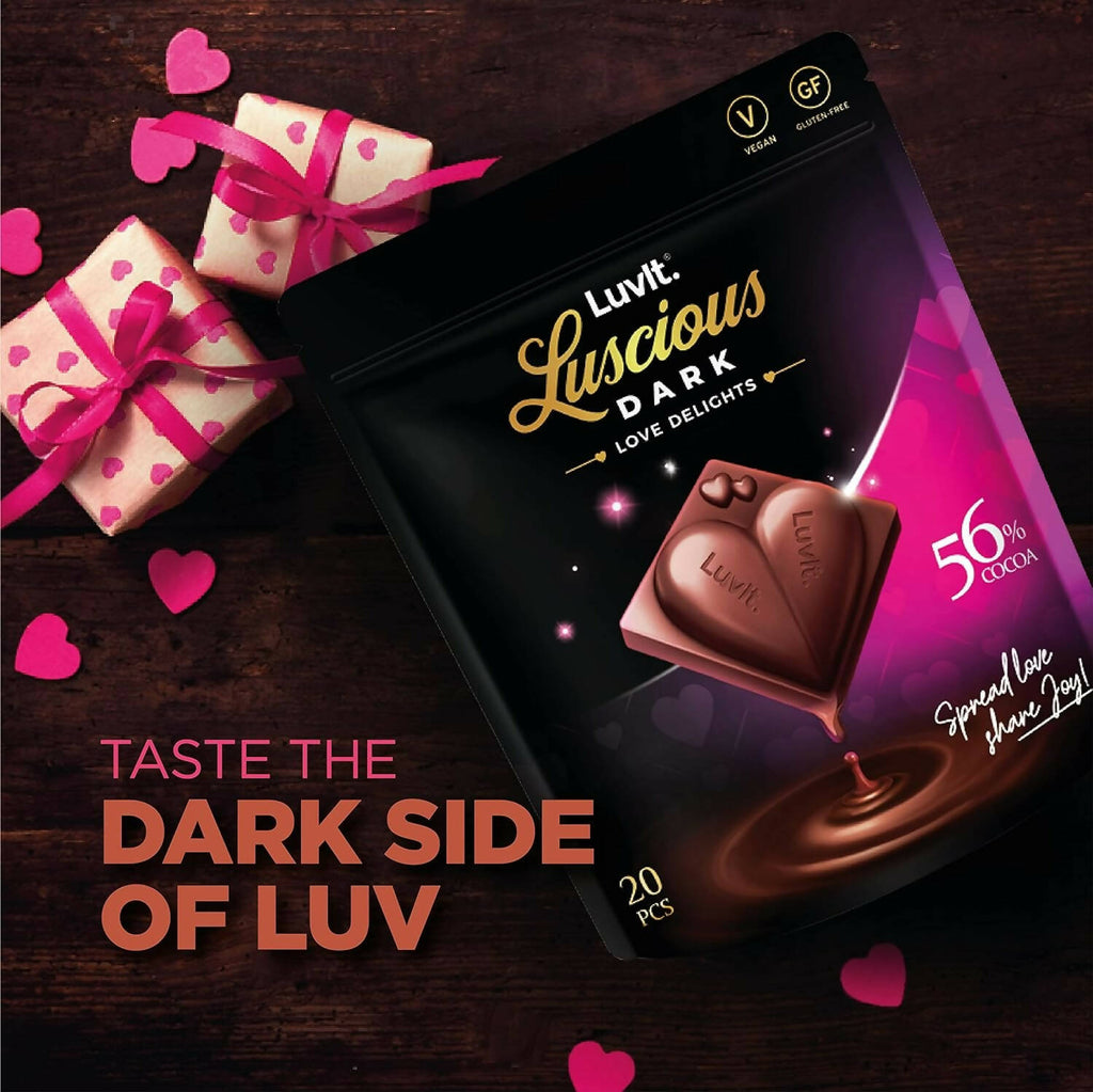 LuvIt Luscious Dark Love Delights - Heart Shaped Chocolate Bars - Distacart