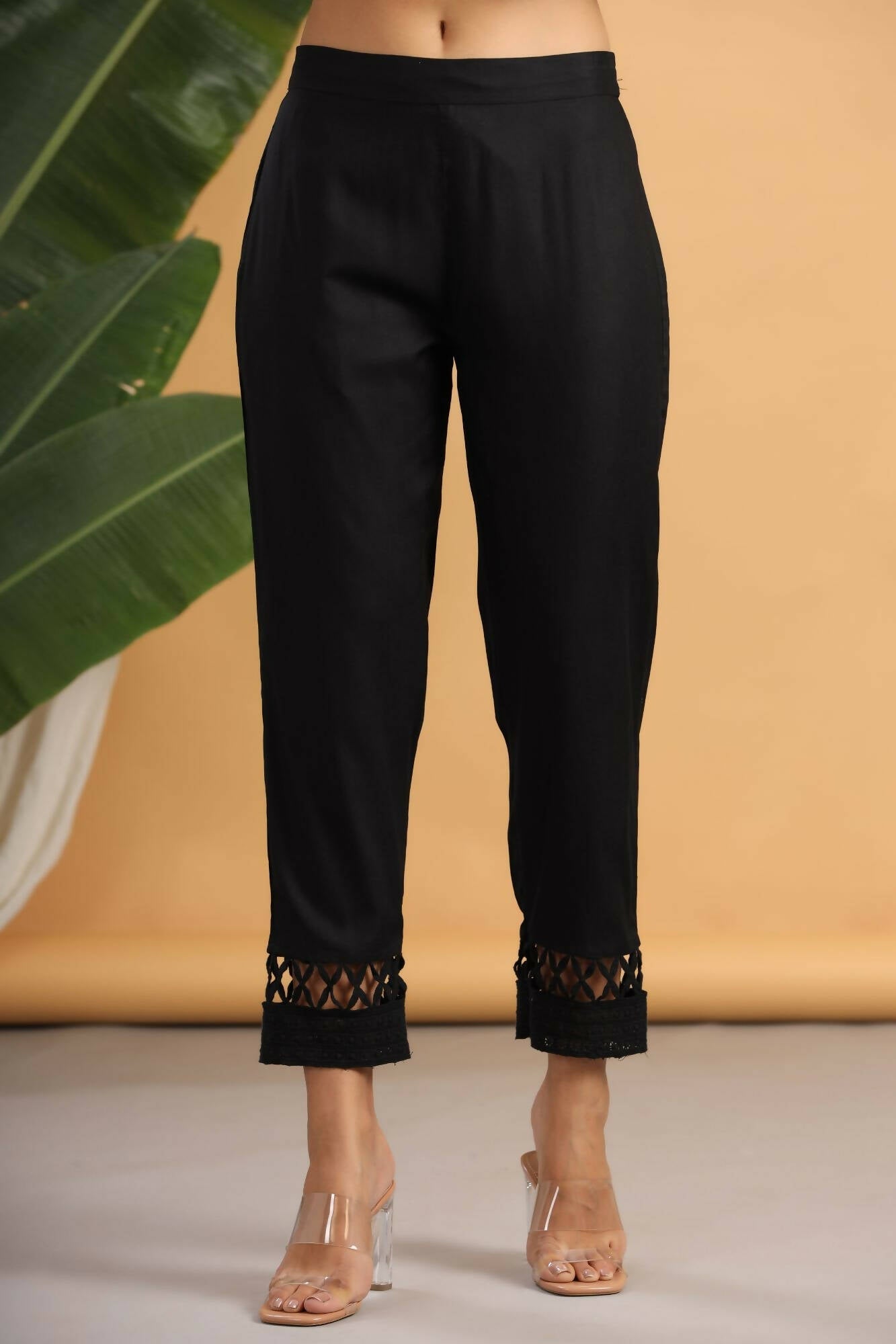 Juniper Women Black Rayon Solid Slim Fit Pant/Slim Pant - Distacart