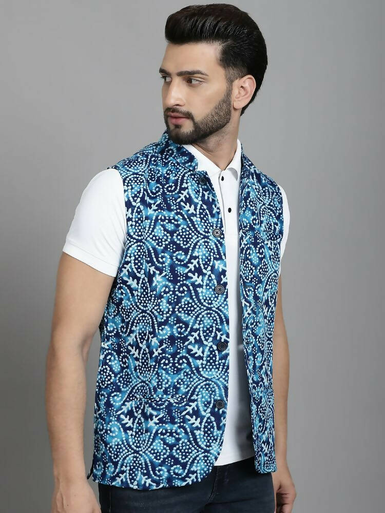 Even Apparels Nehru Jacket With Welt Pockets - Blue