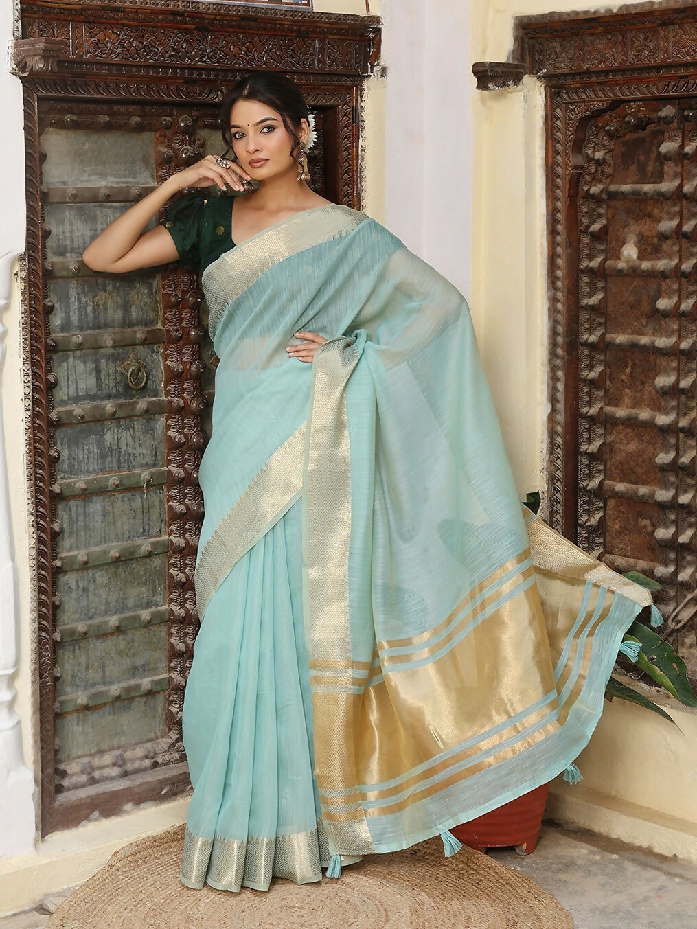 Shree Shyam Fashion Sky Blue Cotton Saree - Distacart