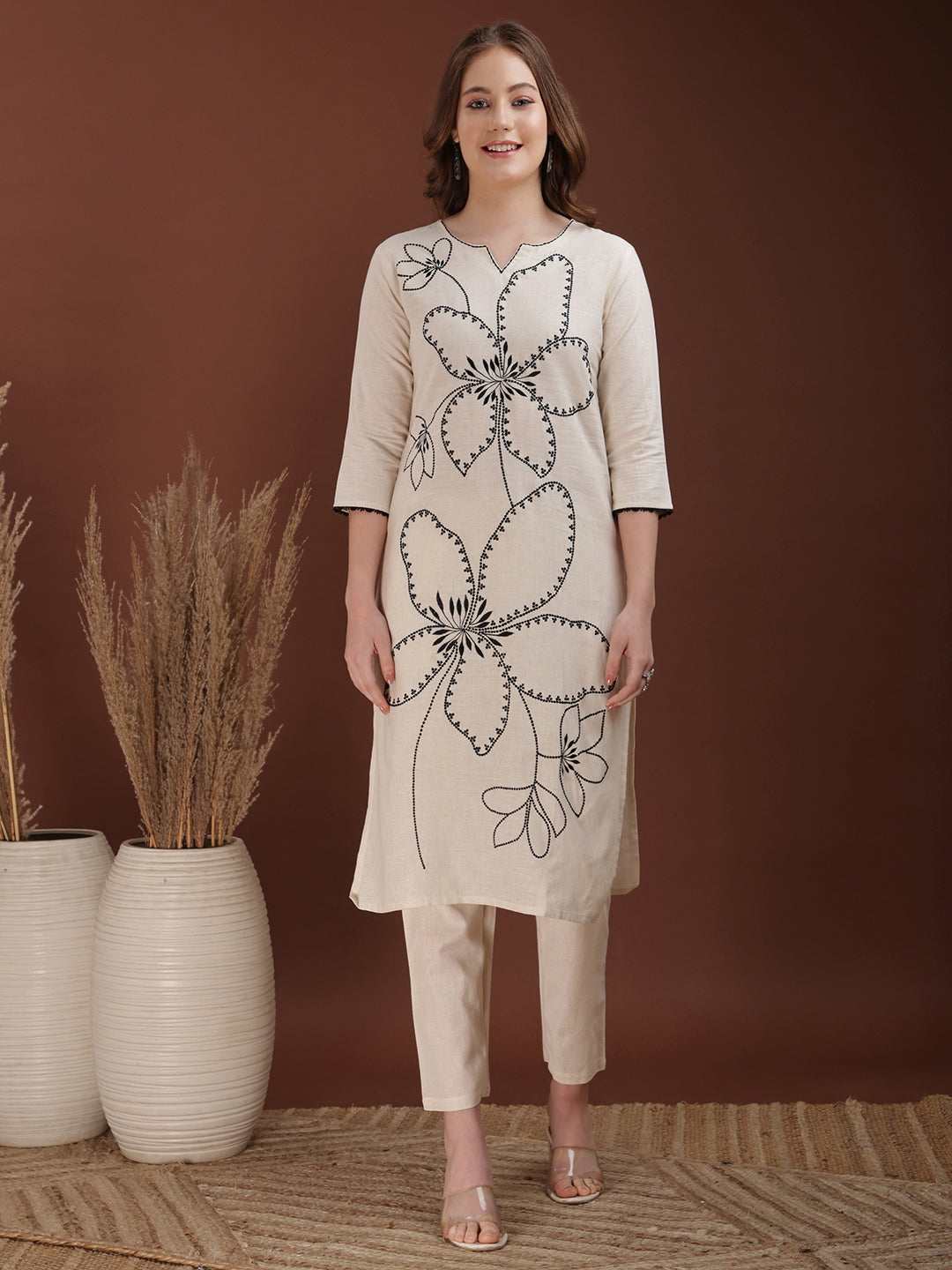 Floral Embroidered Co Ords, White - Hiral Fashion - Distacart