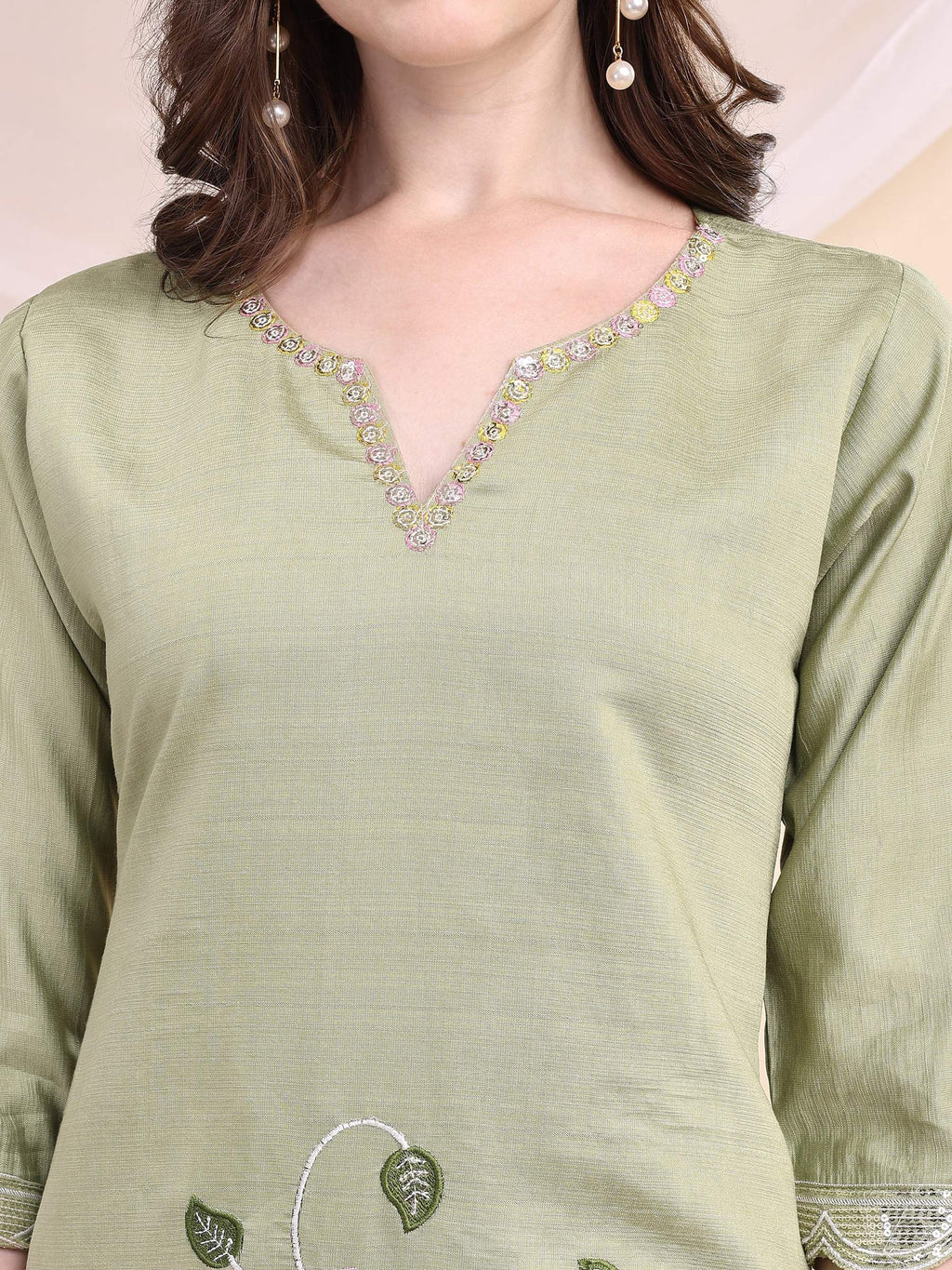 Floral Embroidered Co-Ords, Green - Hiral Fashion - Distacart
