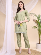 Floral Embroidered Co-Ords, Green - Hiral Fashion - Distacart
