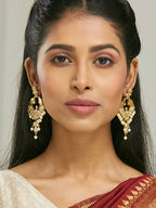 Nuyug 22K Gold-Plated Kundan and Pearl Earrings with Floral Stud and Intricate Crescent Design Chandbalis - Distacart