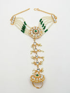 NVR Women's Green Gold-Polished Stone Studded Handcrafted Ring Bracelet - Distacart