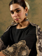 Indo Era Round Neck Straight Kurta With Trousers & Dupatta - Distacart