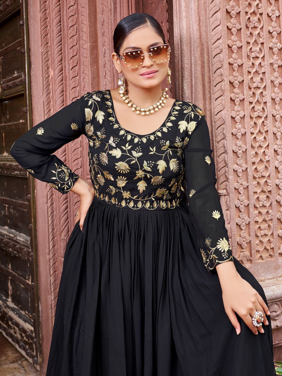 Prazu Fashion Black Georgette Embroidered Zari Work Designer Gown - Distacart